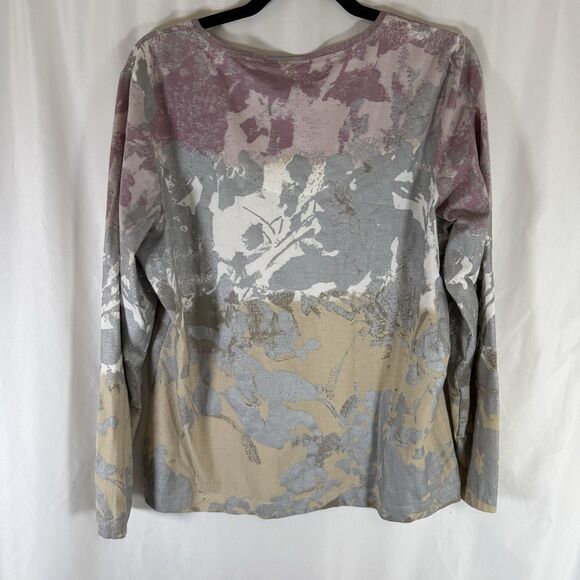 Chico's Blouse Women's Large Pink Purple Floral Beaded Round Neck Cotton Blend - Picture 10 of 12